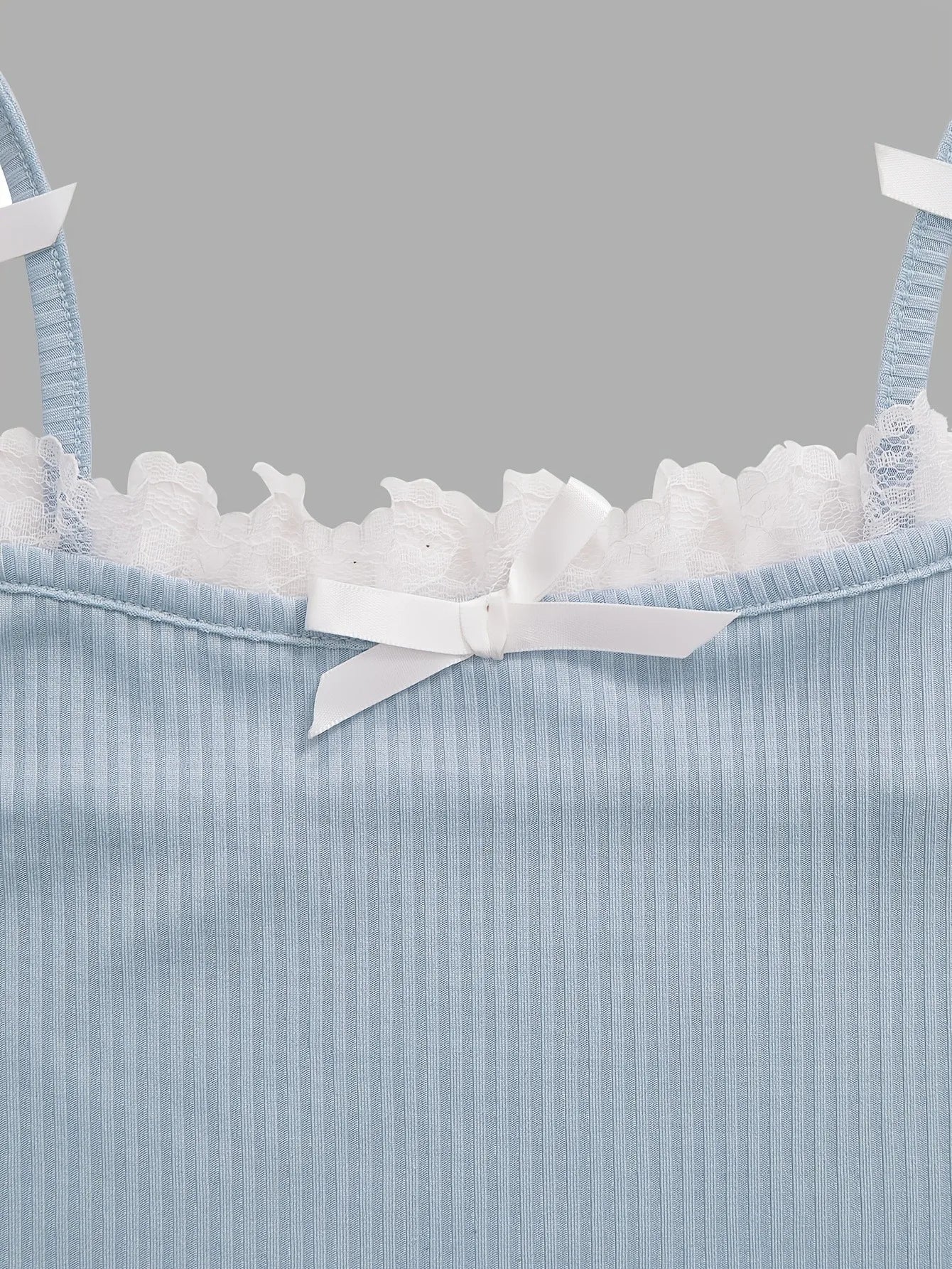 Girls Ribbed Cami Crop Tops with Lace Trim and Bow Detail