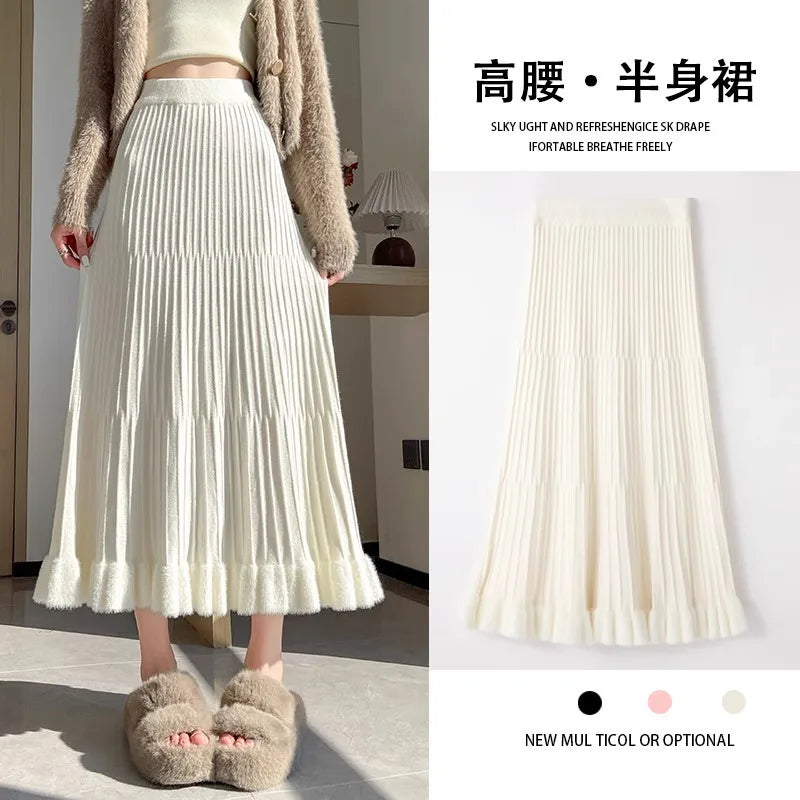 Elegant High Waist A-Line Skirt for Women in Polyester