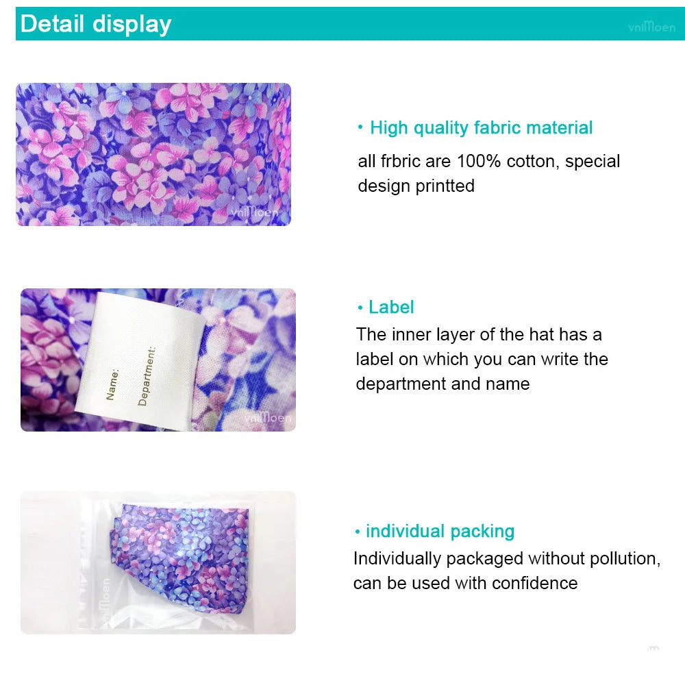 Adjustable Cotton Flower Print Scrub Caps for Women and Men