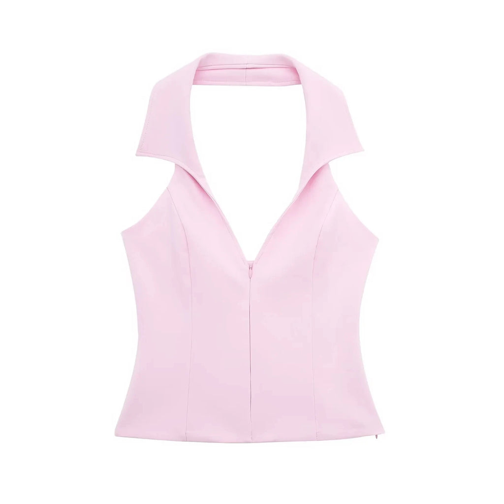 HH Women Chic Halter Backless Top and Shorts Set in Sweet Pink