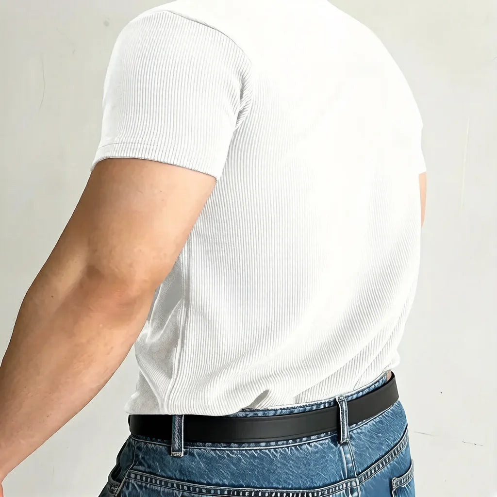 Man Fashion Tops Men's T-shirt Small High Collar Stripe Shirt Casual T-shirt Short Sleeve Fitness T shirt Men Sport Clothing