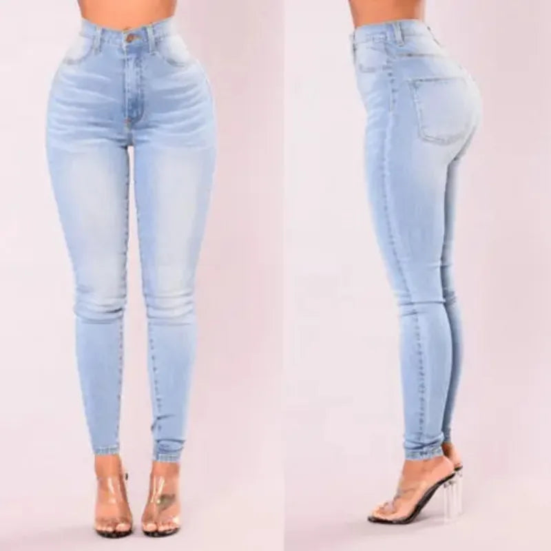 High Waist Denim Skinny Jeans for Women with Pockets