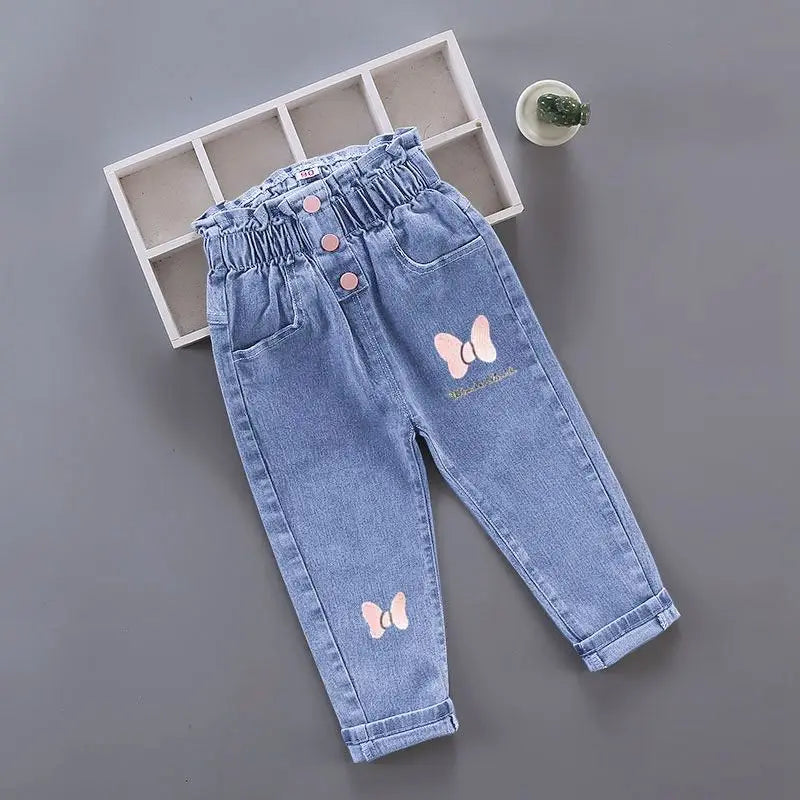 Girls Denim Pencil Pants with Elastic Waist for Casual Wear
