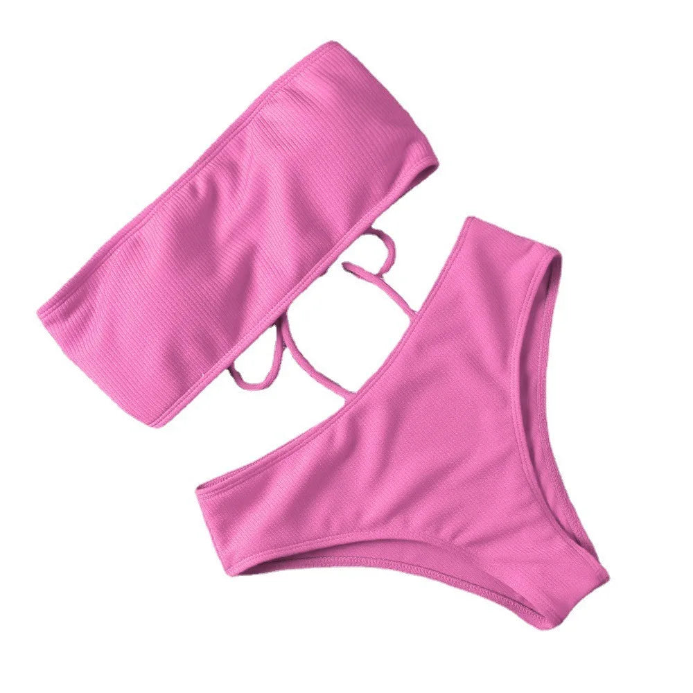 Elegant Solid Color Strapless Bikini Set for Women
