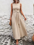Elegant A-Line Midi Dress for Women in Solid Color