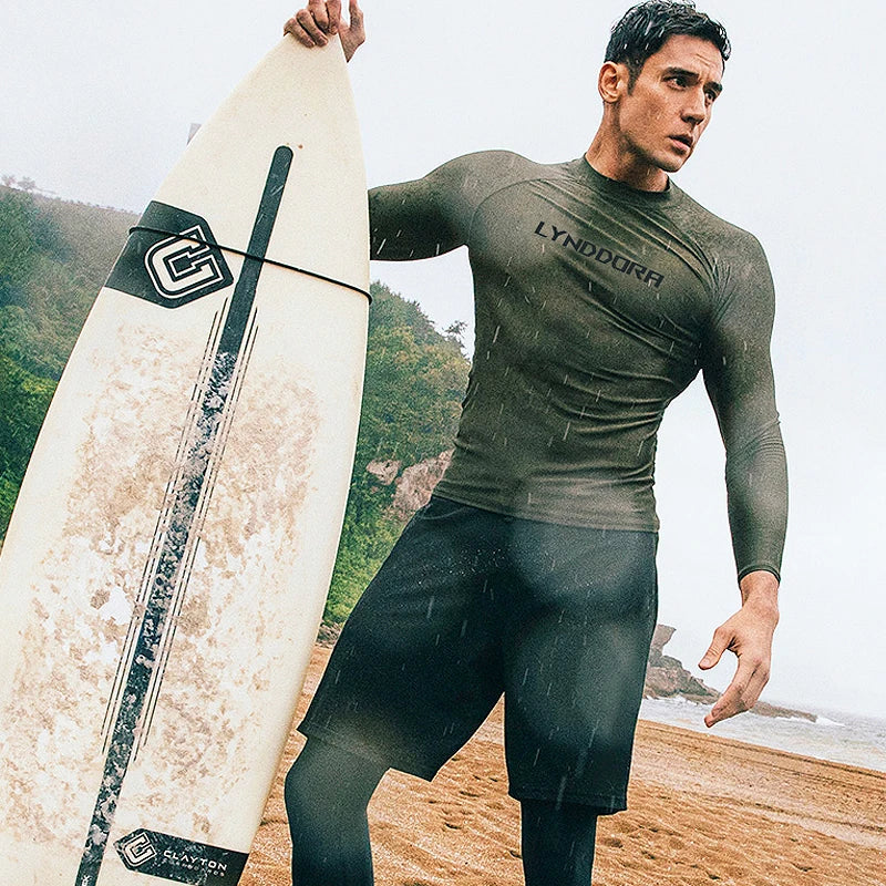 New Men Swimming T-shirt Swimsuit Beach UV Protection Rash Guard Diving Swimwear Long Sleeve Surfing Suit Surf Clothes Rashguard