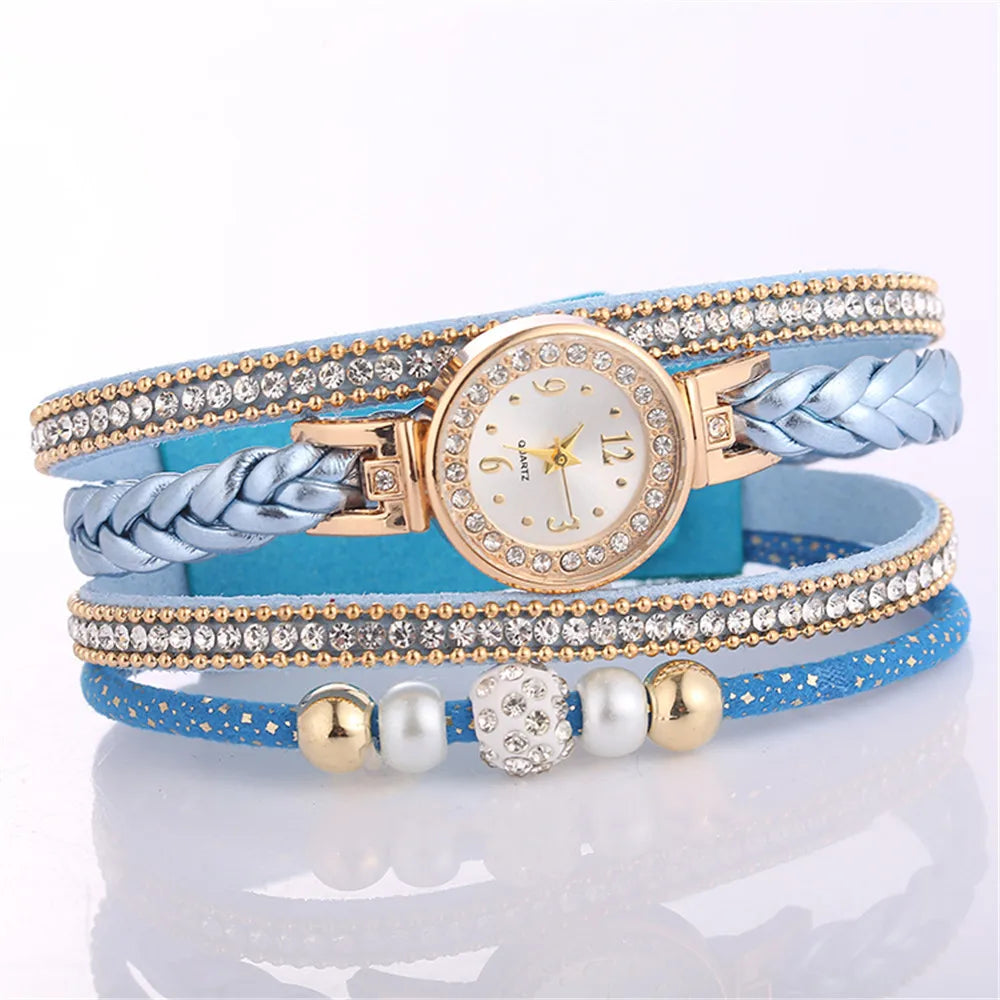 RUNERR Women's Leather Wrap Around Bracelet Watch Fashion