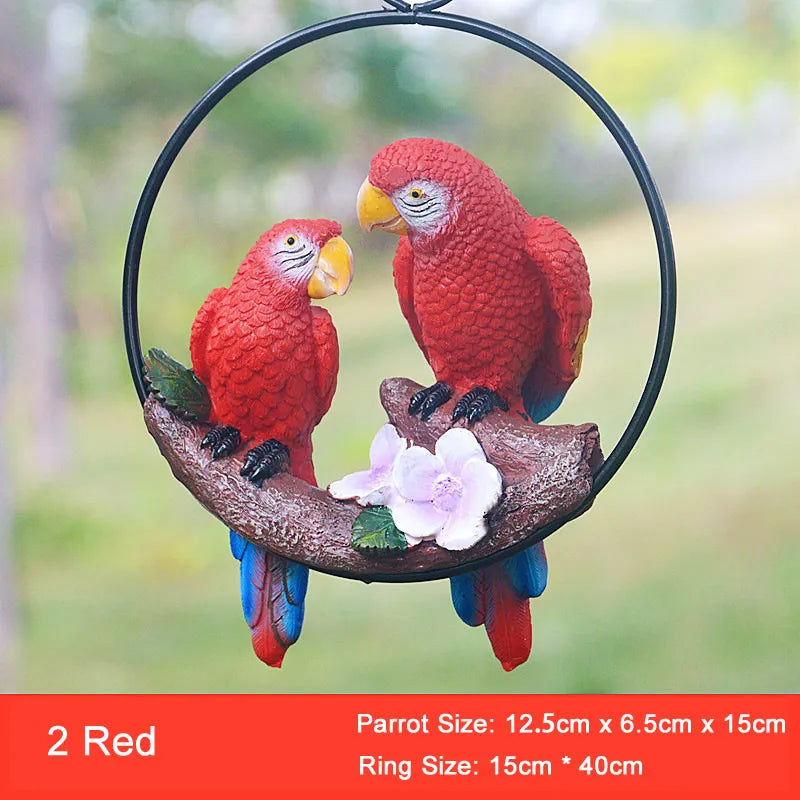 Mother Child Parrot Resin Garden Statue for Outdoor Decor
