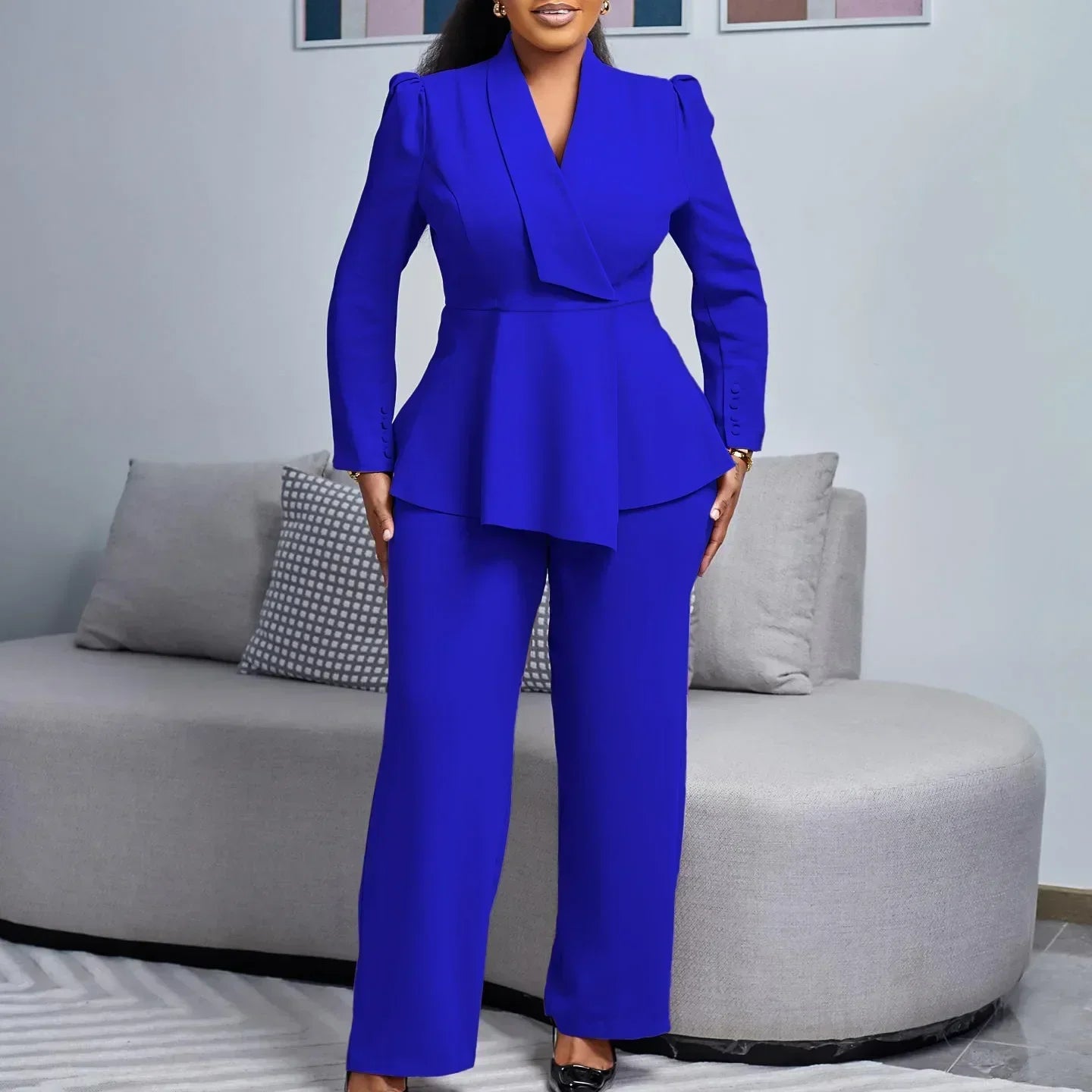 Chic Plus Size Women Blazer Coat and Tailored Pants Set