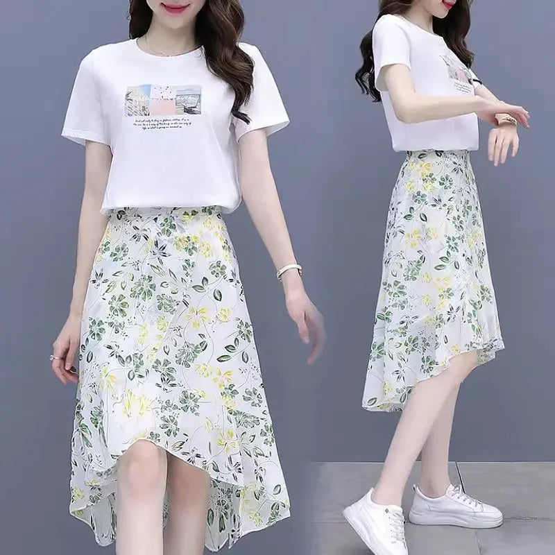 Chiffon Floral Skirt A-Line Style for Women in Summer