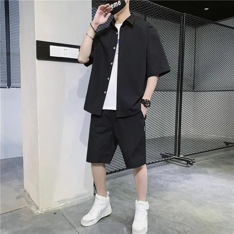 Men's Black Tracksuit Two-Piece Set for Summer Shopping