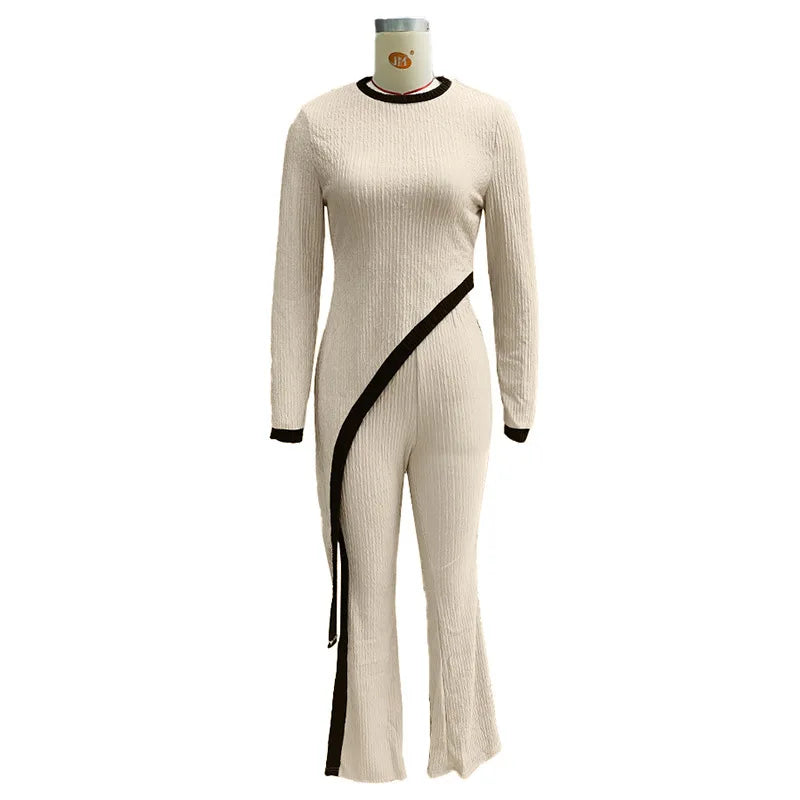 Chic Asymmetric Ribbed Knit Two Piece Set for Women