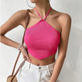 Women's Summer Knitted Backless Tank Top Sleeveless Striped Top Asymmetrical Solid Lump Halter Crop Top Women Sexy Fashion Tops