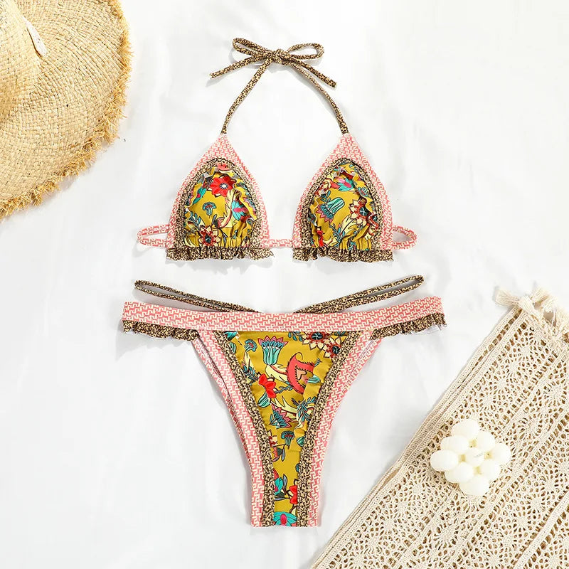2025 Floral Print Brazilian Bikini Set for Women