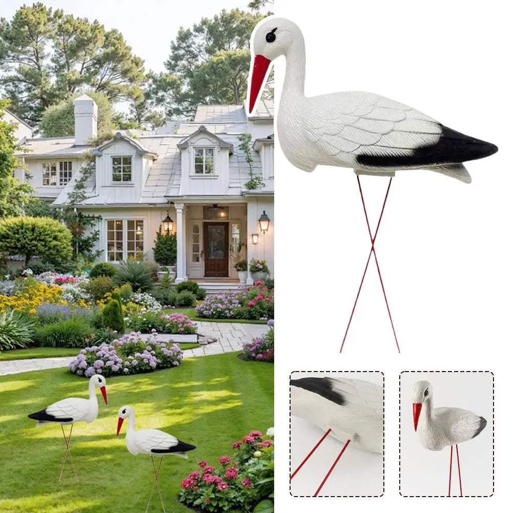 White Stork Garden Decor, Resin Crane Sculpture for Outdoor Use