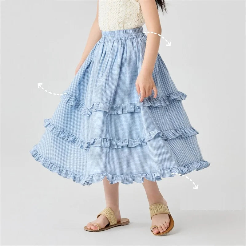 Korean Cotton Tutu Skirt for Girls in Plaid Design