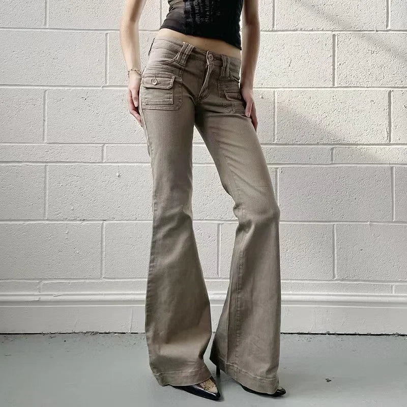 DAILOU Women's Low Waist Slim Fit Flare Jeans for Summer