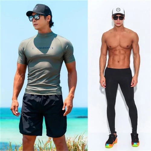New Men Swimming T-shirt Swimsuit Beach UV Protection Rash Guard Diving Swimwear Long Sleeve Surfing Suit Surf Clothes Rashguard