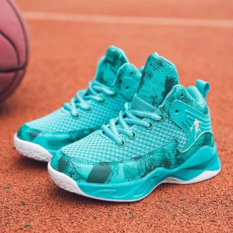 MaiJiaKa Boys Basketball Shoes Leather Sneakers for Kids