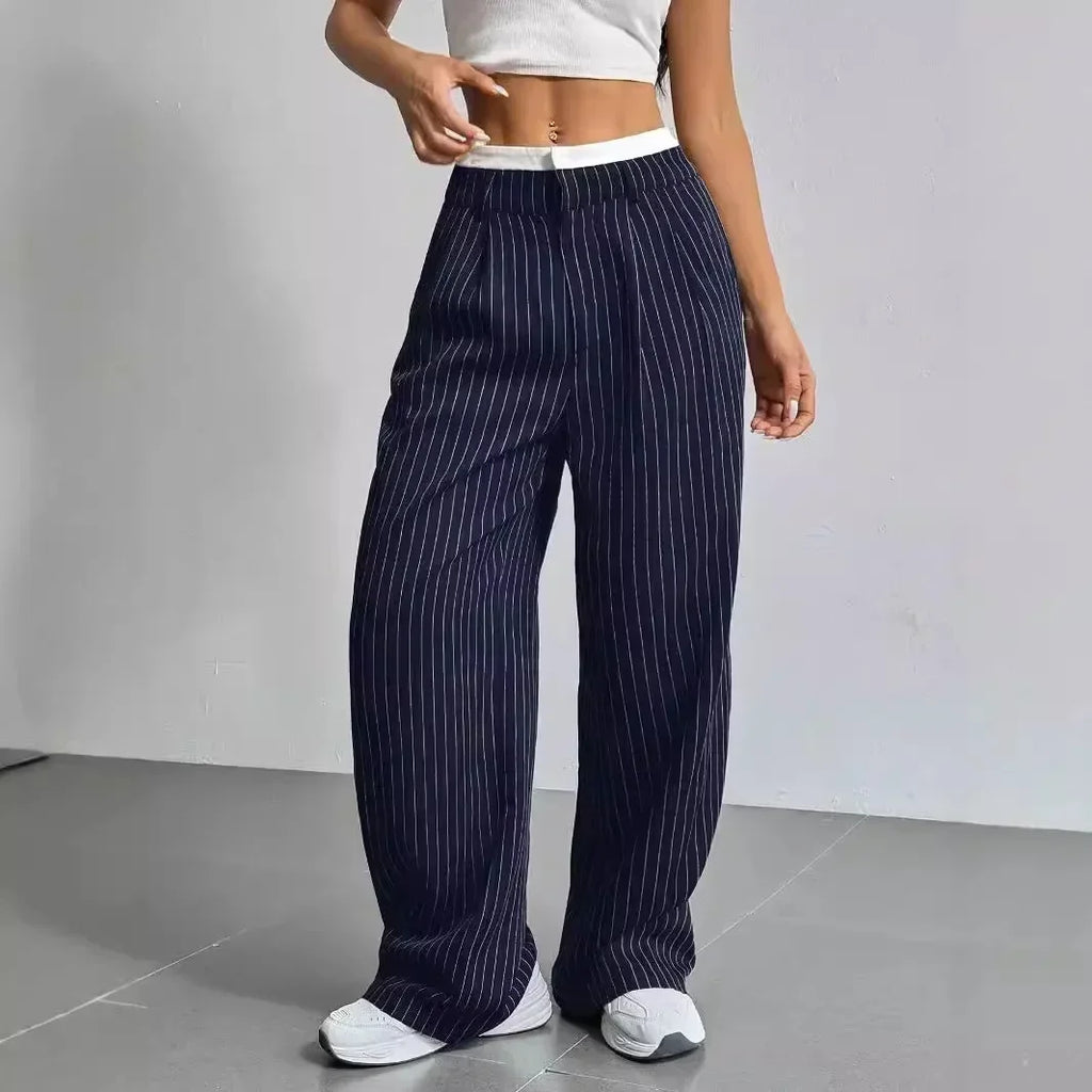 High Waist Striped Wide Leg Pants for Women by mandylandy