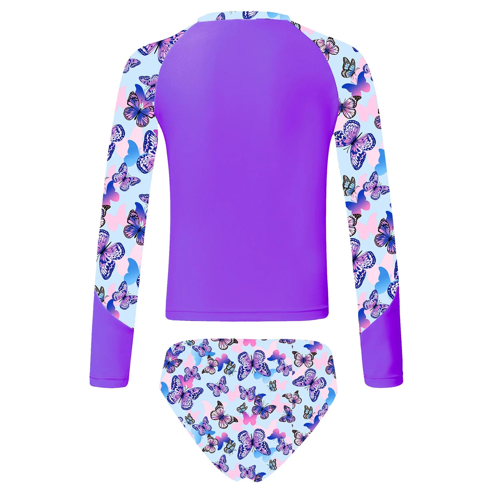 Kids Girls Long Sleeve Print Swimwear with Briefs for Beach