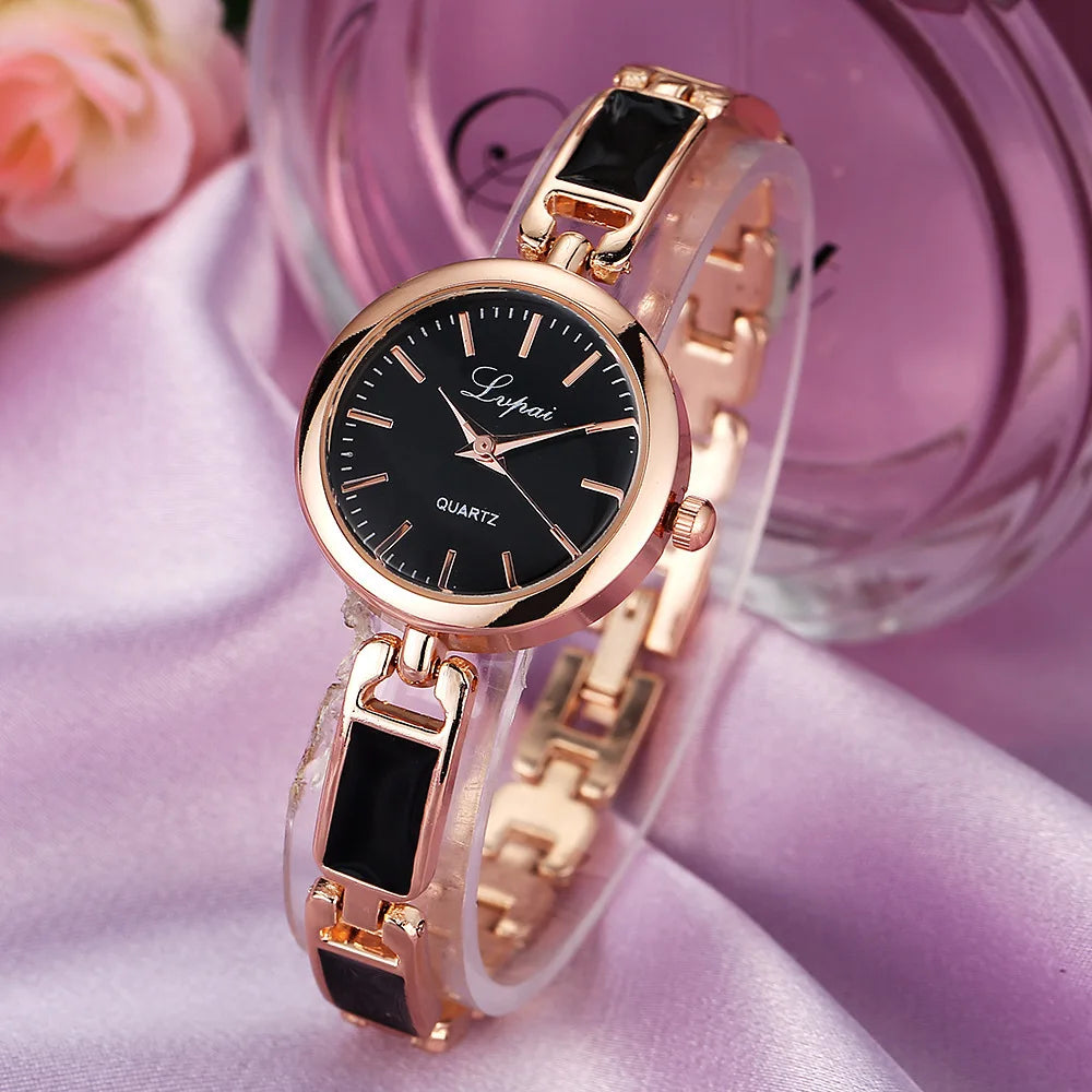 Elegant Rose Silver Quartz Bracelet Watch for Women