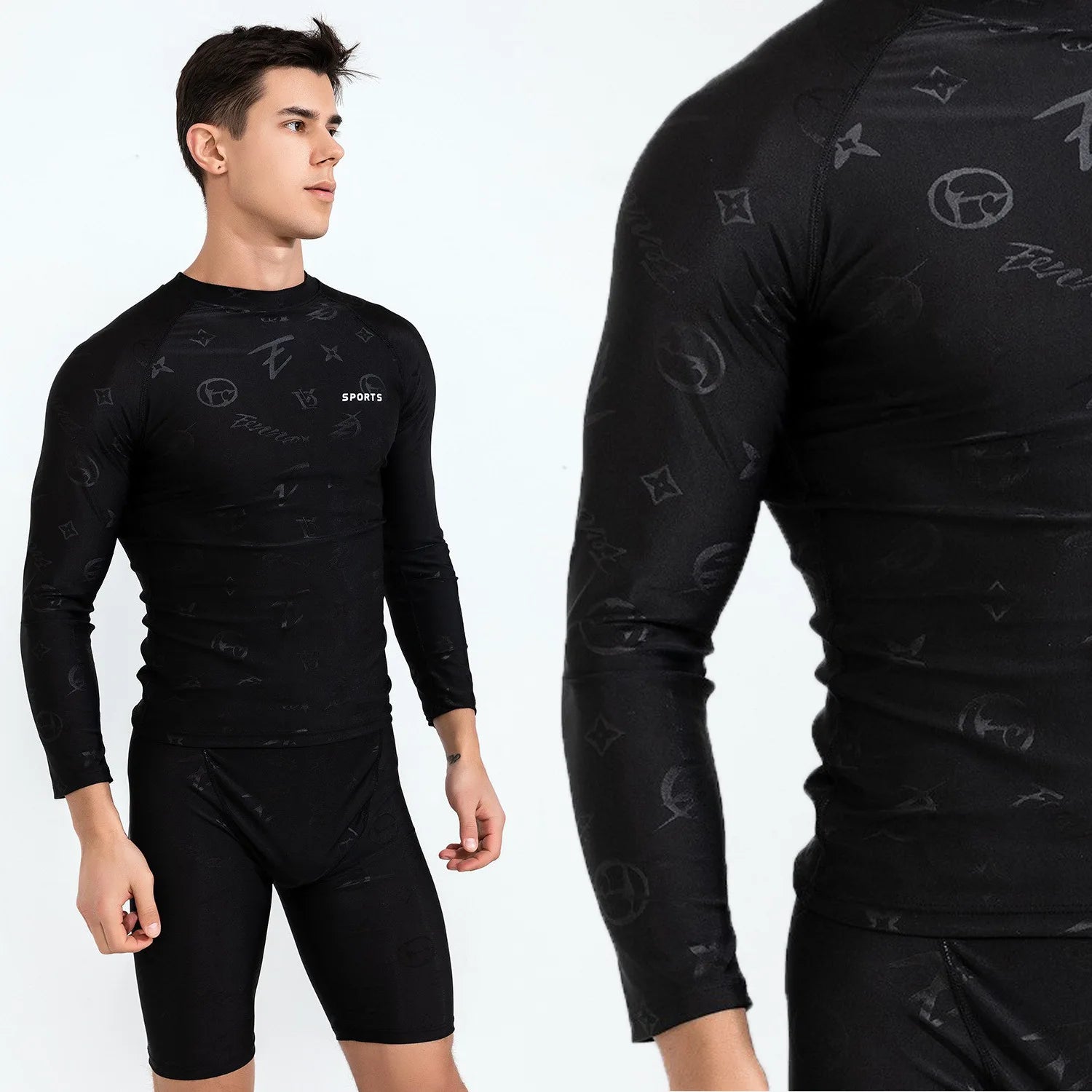 Men's Polyester Swimwear Set with Tight Elastic Shorts and Shirt