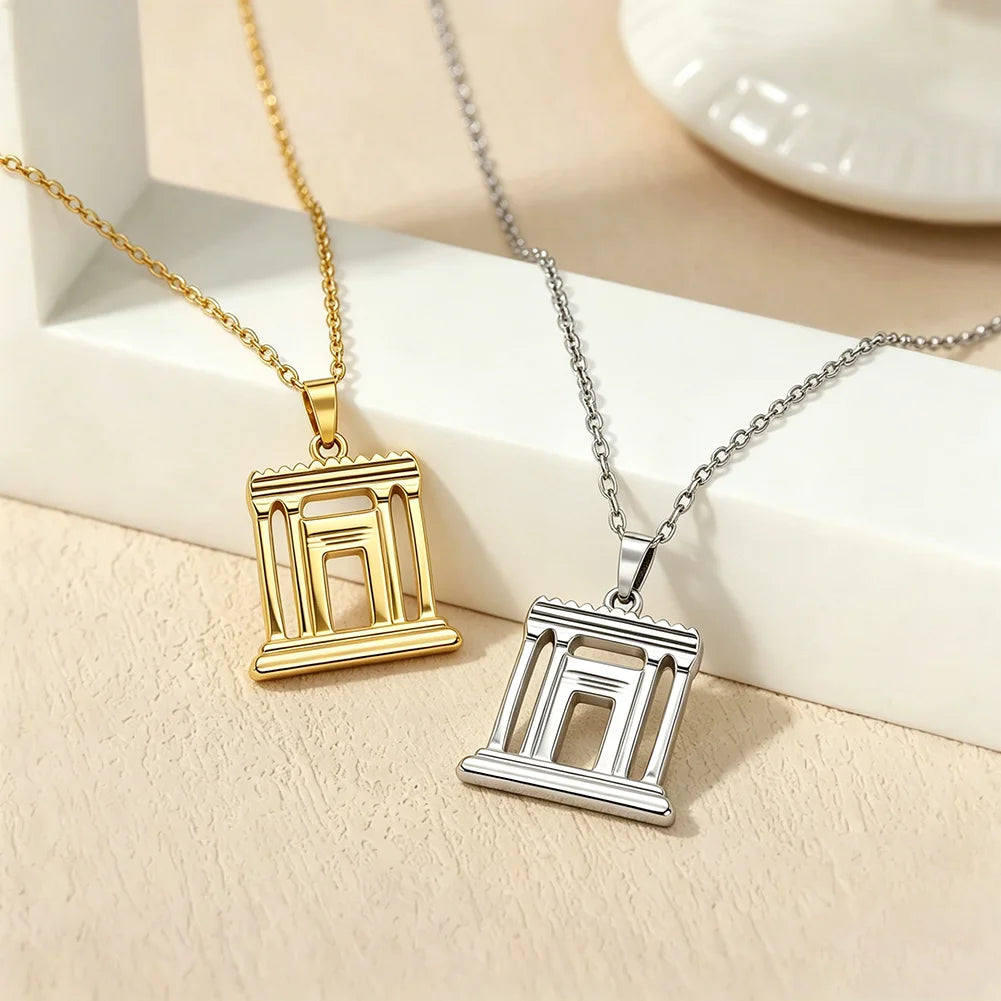 Jerusalem Holy Second Temple Pendant Necklace in Stainless Steel