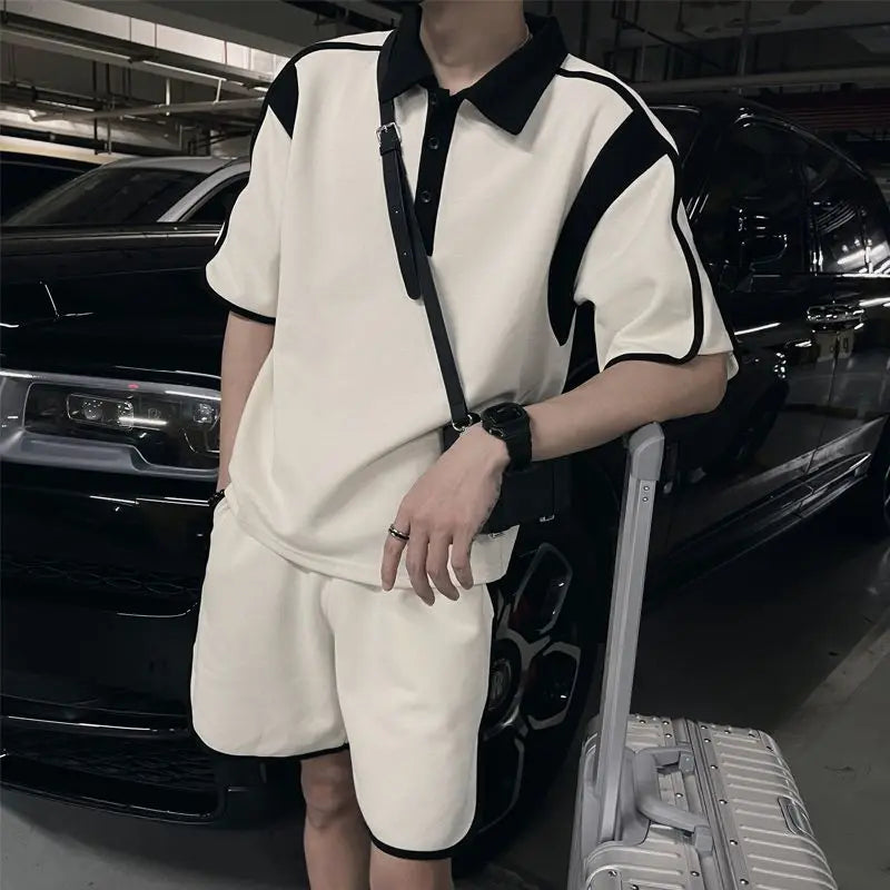 Men's Summer Two-piece Suit Set with Polo Shirt and Shorts