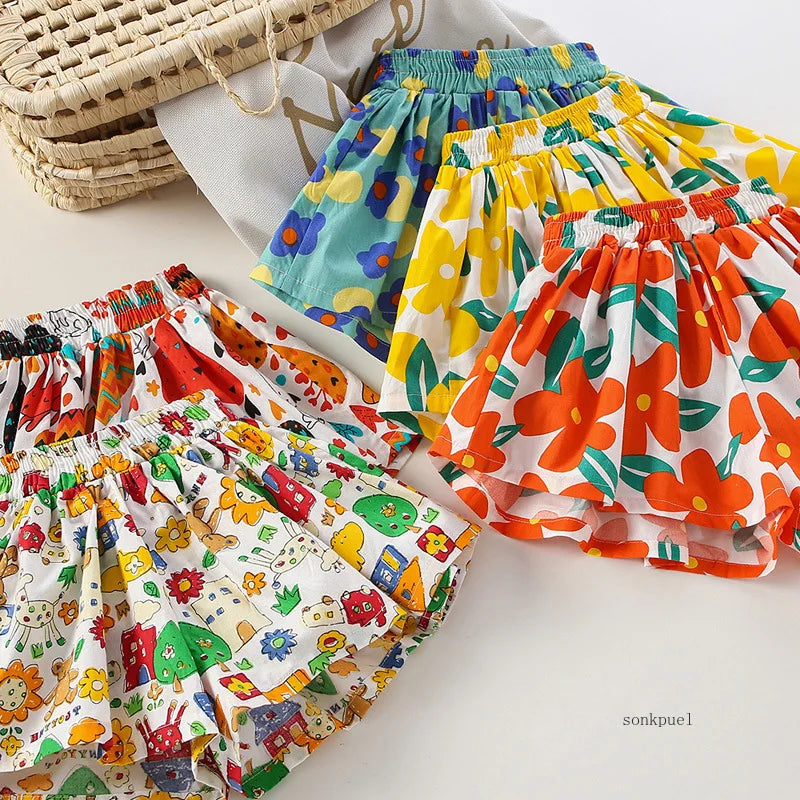 Cute Summer Cotton Girls Skirt Shorts for Kids 4-6Y
