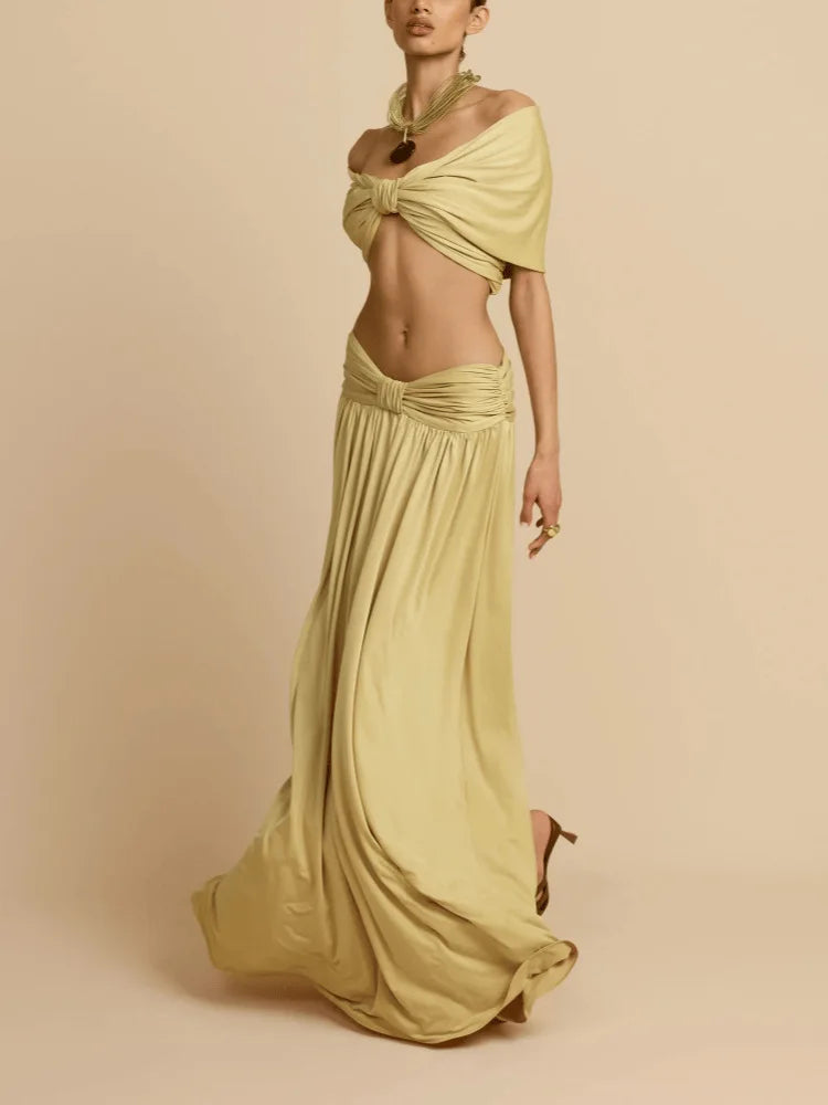 Stylish Women's Two Piece Outfit with High Waist Draped Skirt