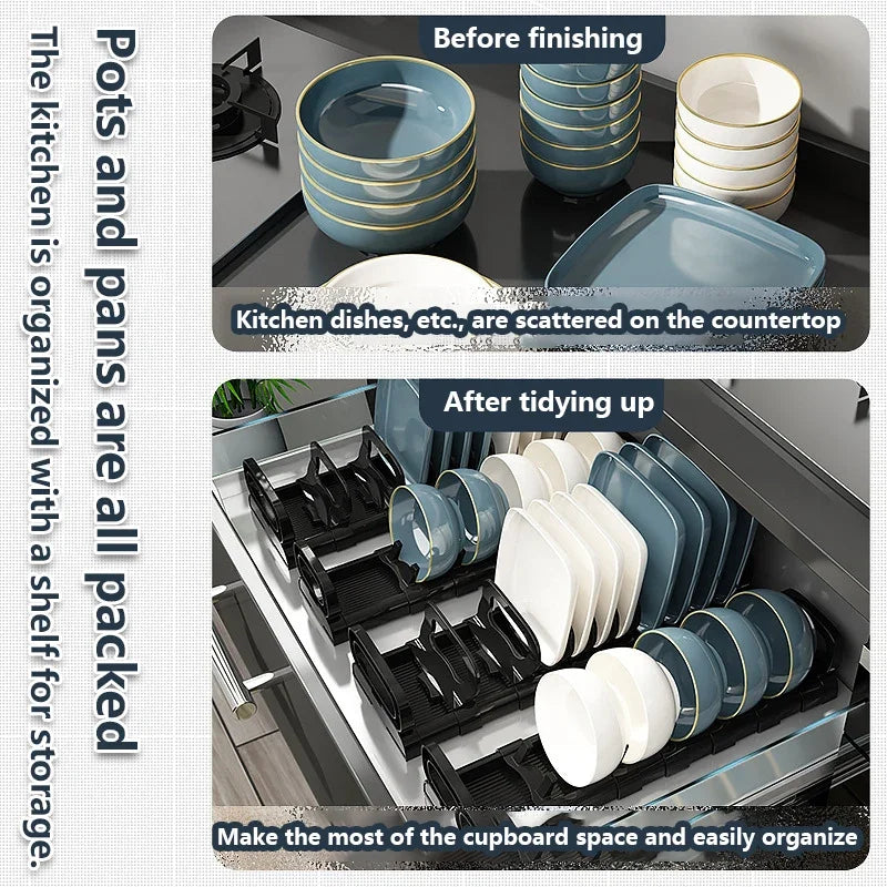Plastic Kitchen Cabinet Dish Storage Rack with Adjustable Features