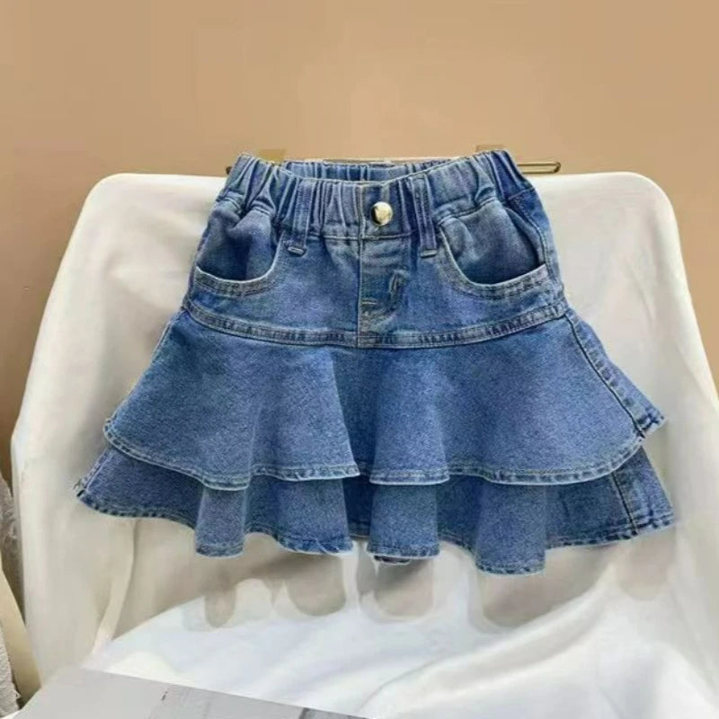 Girls' A-Line Denim Skirt in Cotton for All Seasons