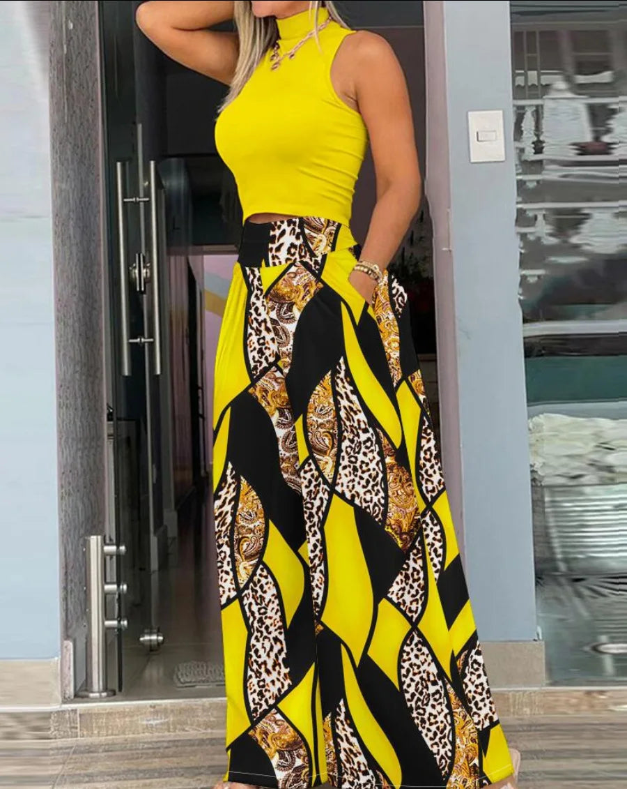 2025 Women's High Waist Wide Leg Pants Set for Summer Style