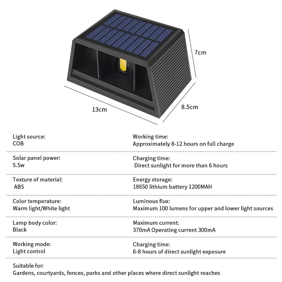 ATcomm Solar Powered LED Wall Lamp for Outdoor Garden Lighting
