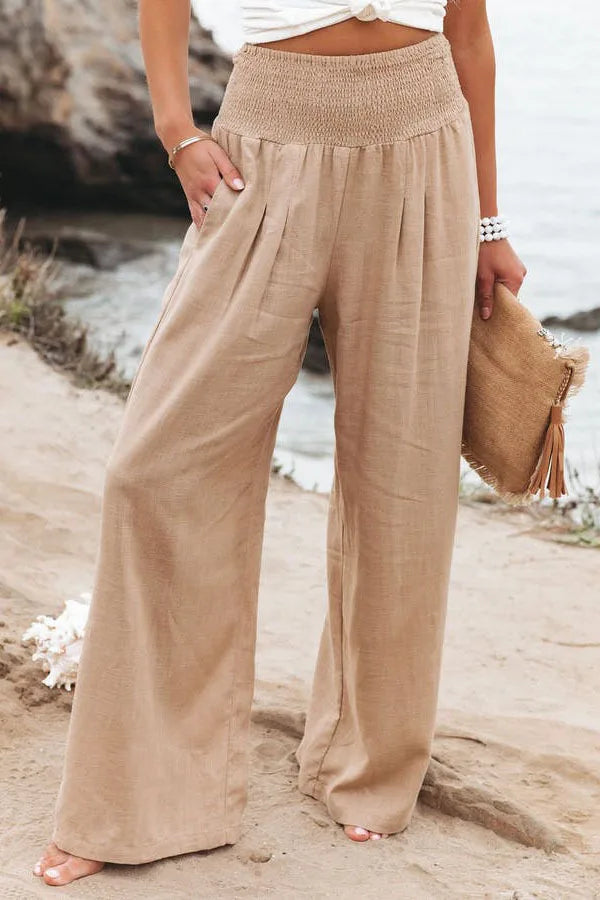 Women's Wide Leg Beach Pants with Drawstring for Summer