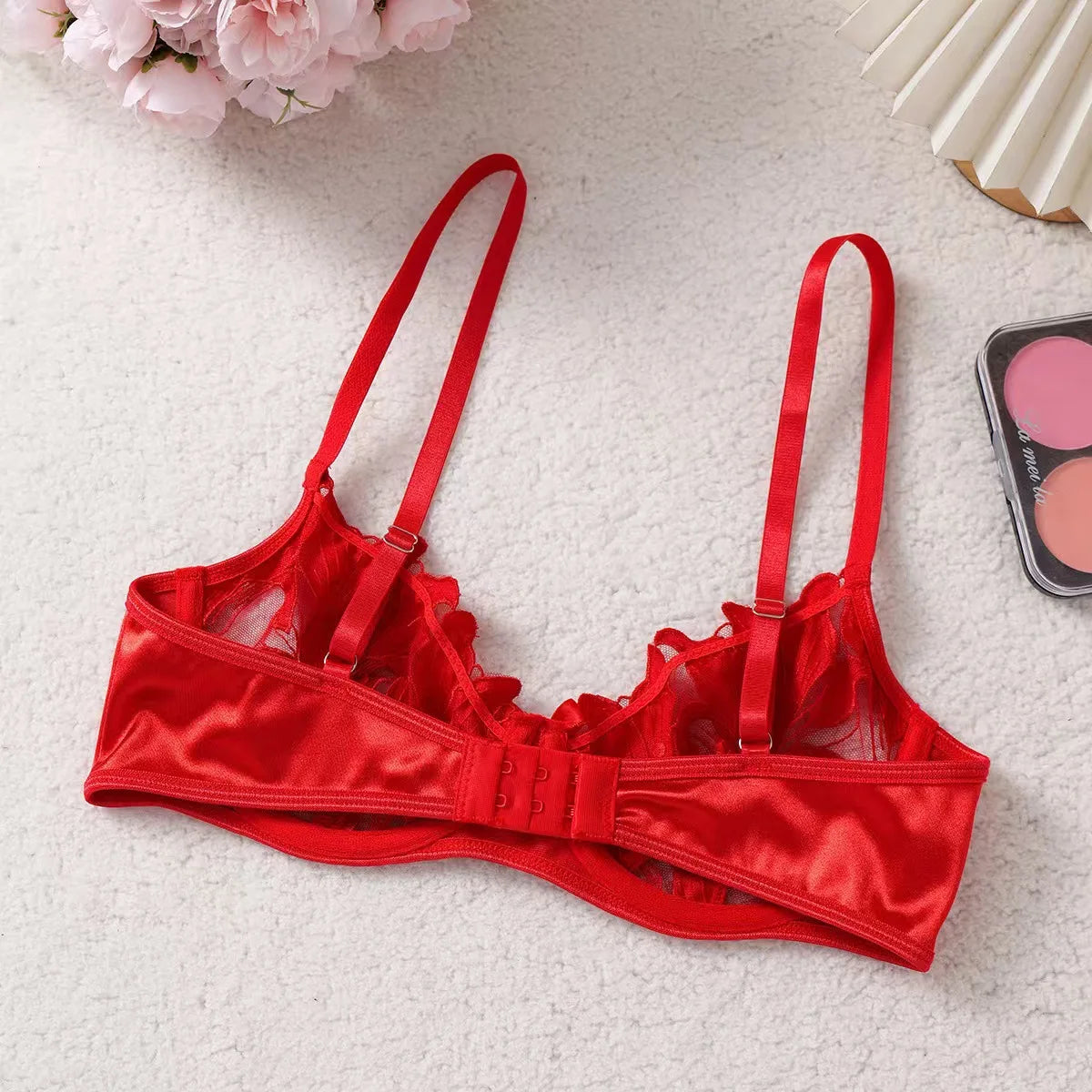 Floral Embroidery Push Up Bra and Panty Set for Women