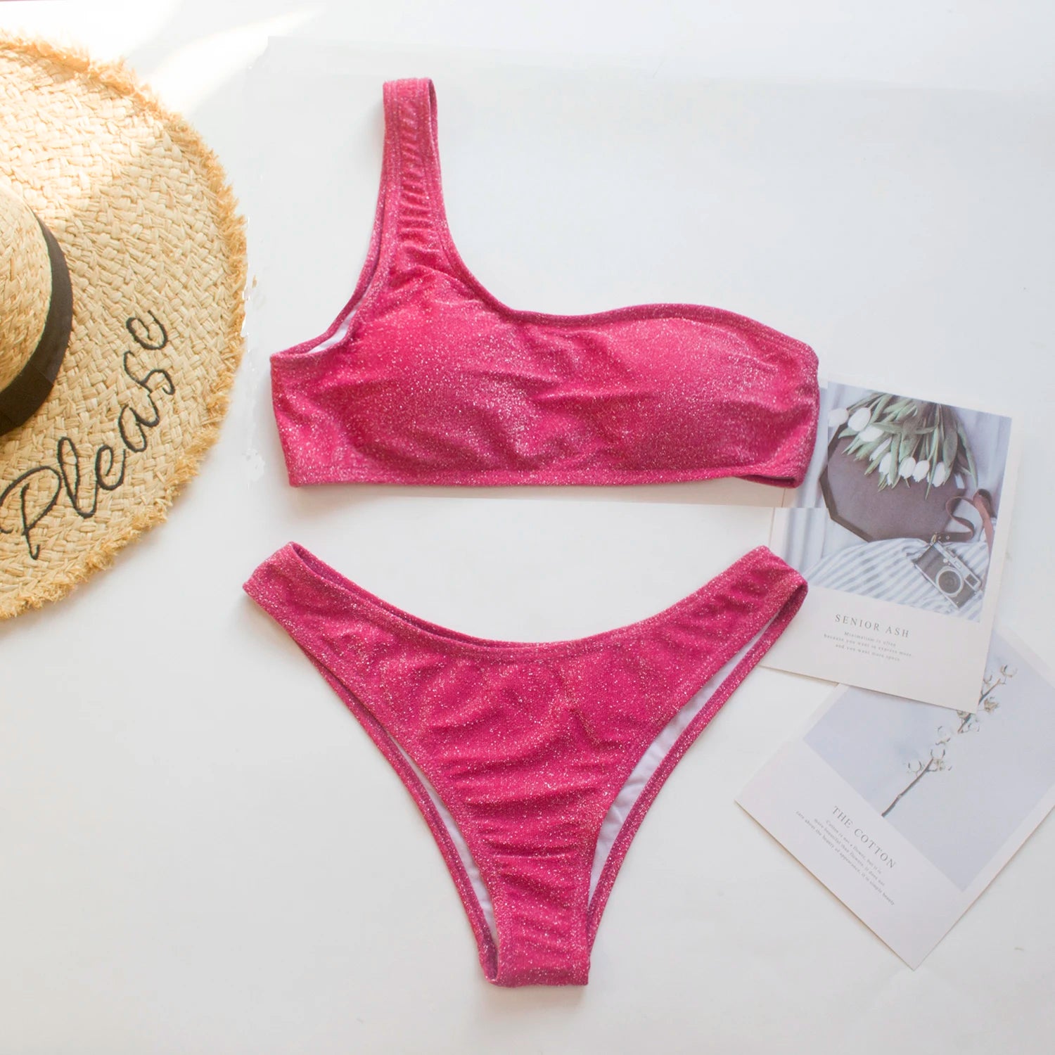 One Shoulder Glitter Bikini Set for Women by seagm