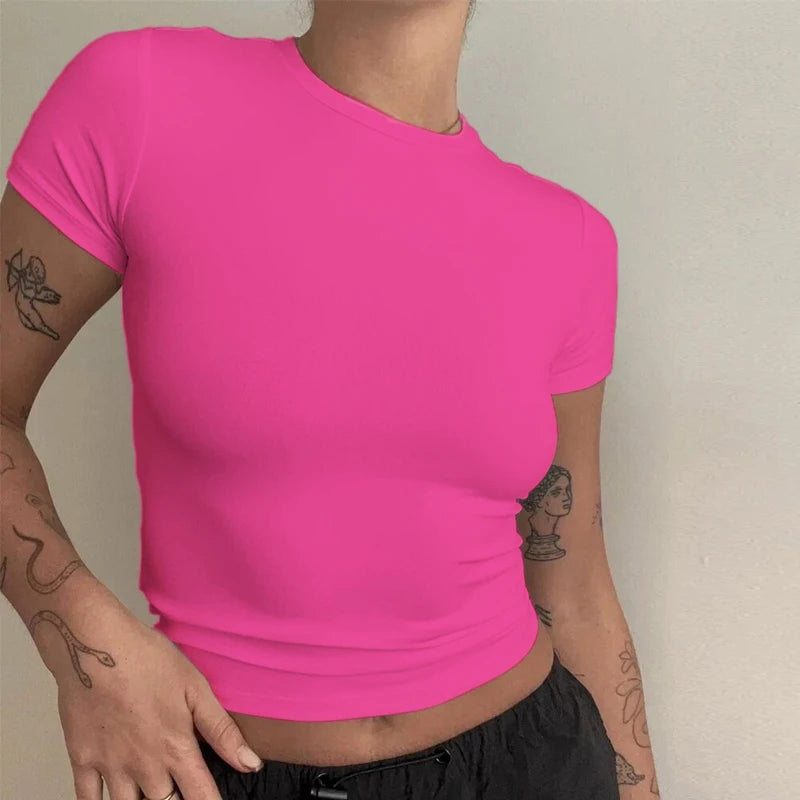 Slim Fit Women's O-Neck Polyester T-Shirt for Summer Style