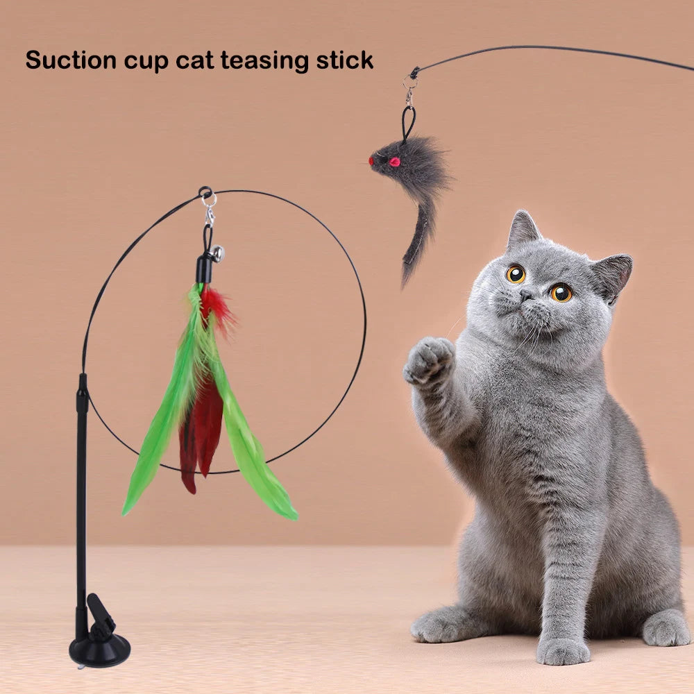 Interactive Cat Teaser Stick with Suction Cup and Removable Design