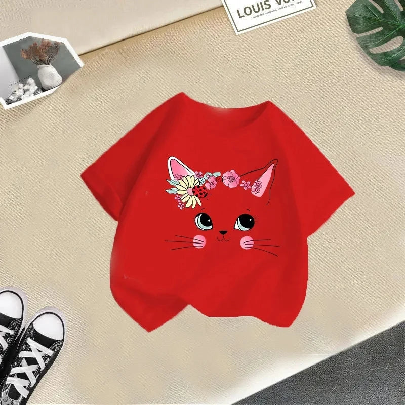 Girls Summer Short Sleeve T-shirt in Cartoon Style