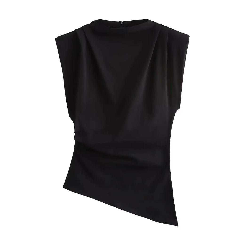 HH Woman's Summer Casual Asymmetrical Tops 3 Color Solid O-Neck Sleeveless Back Zipper Female New Fashion Slim Tops Mujer
