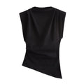 HH Woman's Summer Casual Asymmetrical Tops 3 Color Solid O-Neck Sleeveless Back Zipper Female New Fashion Slim Tops Mujer