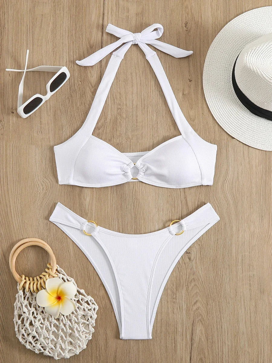 RUAON Women's Terylene Bikini Set with Bandeau Neckline