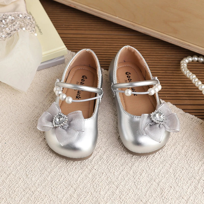 ZOCI Girls Bow Leather Casual Shoes for 4-6 Year Olds