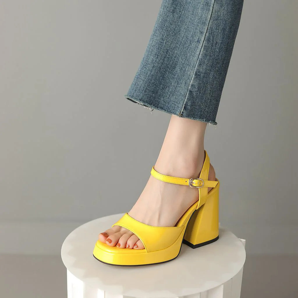 KNCOKAR Women's Microfiber Platform Sandals with Square Heels
