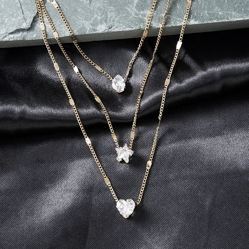 Trendy Heart Zircon Pendant Necklace for Women Party Wear