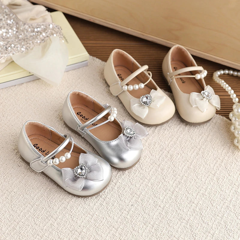 ZOCI Girls Bow Leather Casual Shoes for 4-6 Year Olds