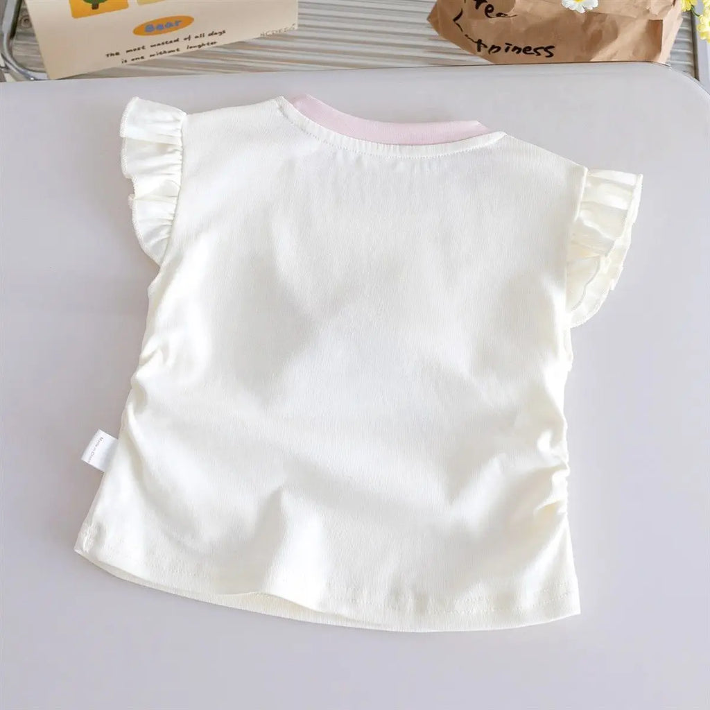Cute Cartoon Summer Short-Sleeve Tops for Girls in Blue and Pink