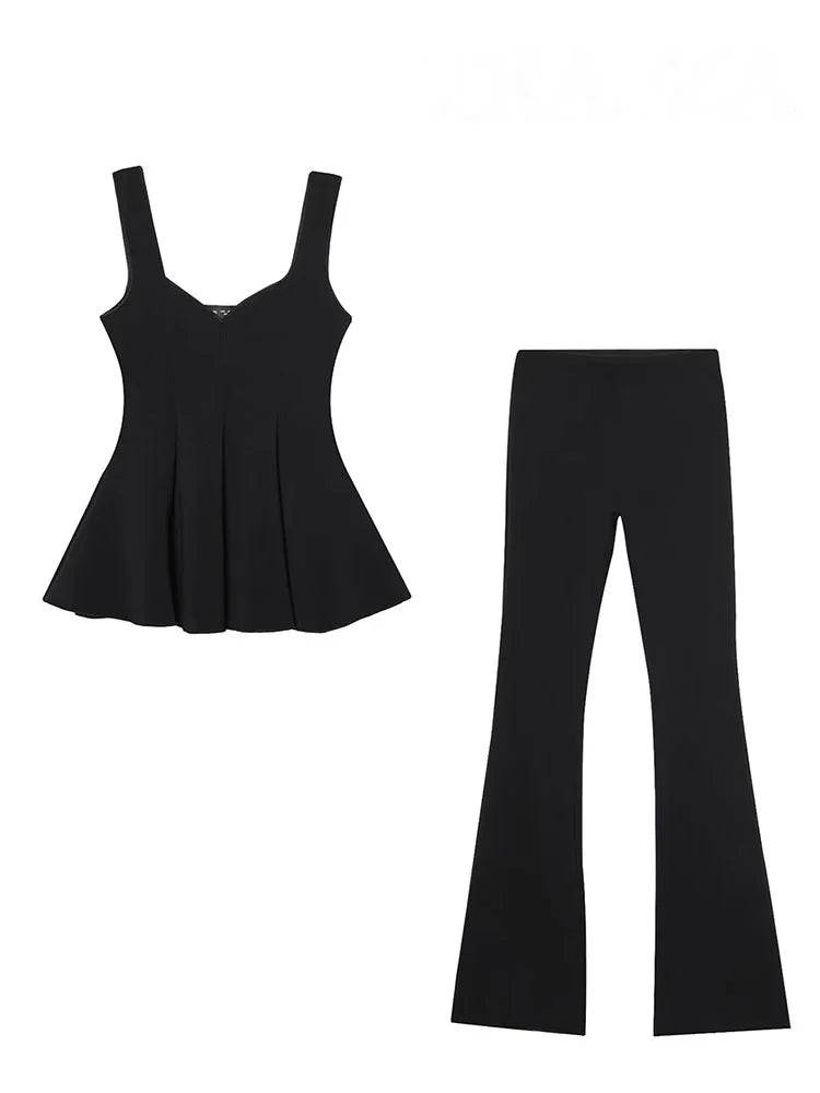Stylish Sleeveless Top and High Waist Flare Trousers Set